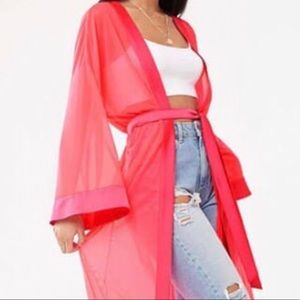 Sheer Pink Mesh Kimono Jacket